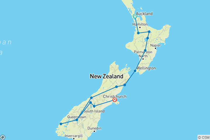 Mapa de Lo más destacado de Nueva Zelanda