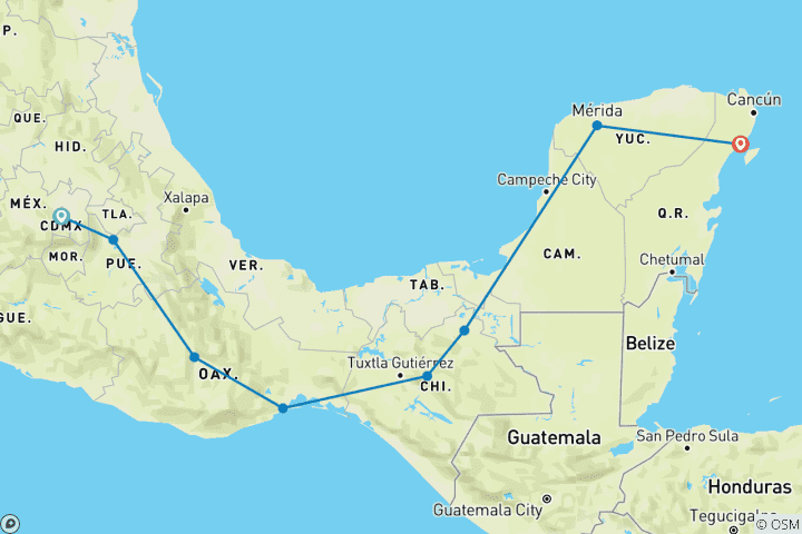 Carte du circuit Le meilleur du Mexique