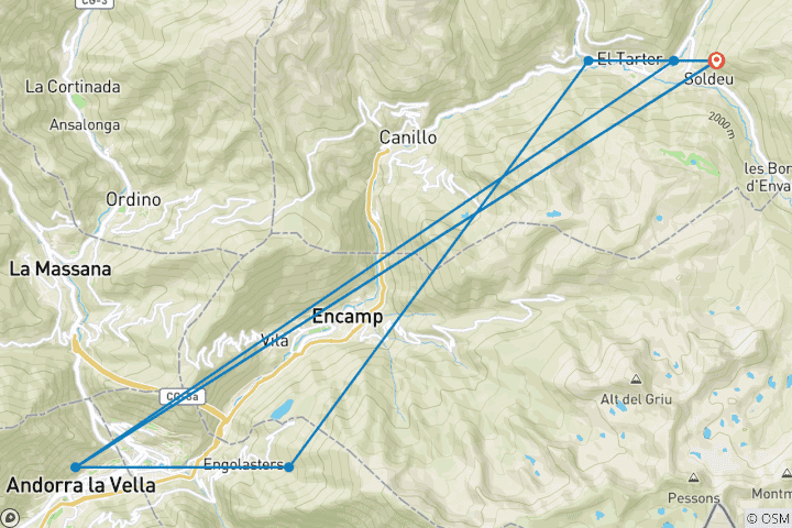 Carte du circuit Vacances d'été en famille dans les Pyrénées avec des adolescents