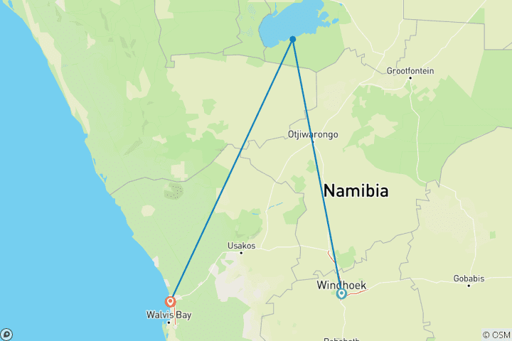 Carte du circuit Safari express avec hébergement à Etosha - 3 jours