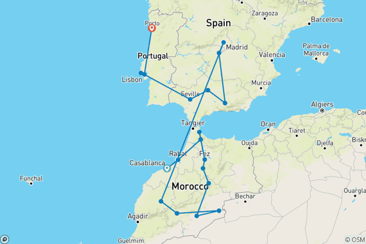 Kaart van Het beste van Marokko, Spanje en Portugal