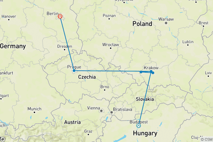 Carte du circuit De Budapest à Berlin : graffitis et histoire