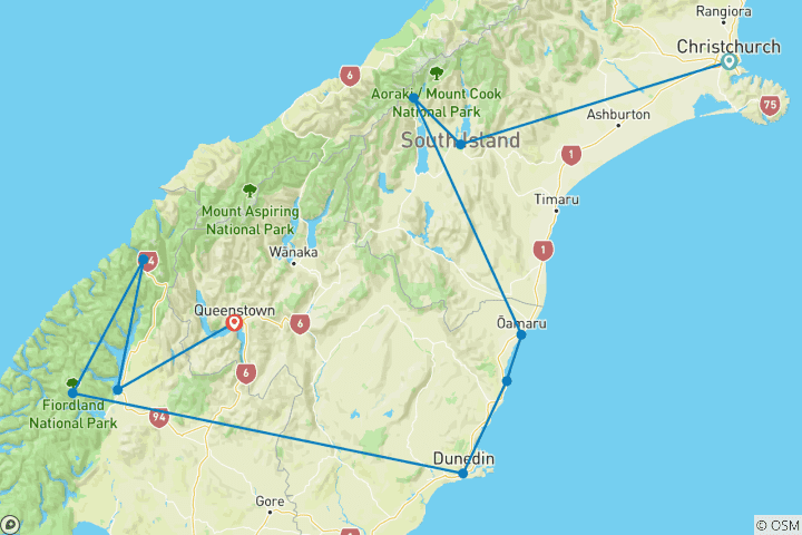 Kaart van Southern light - vanuit Christchurch - best beoordeeld door National Geographic