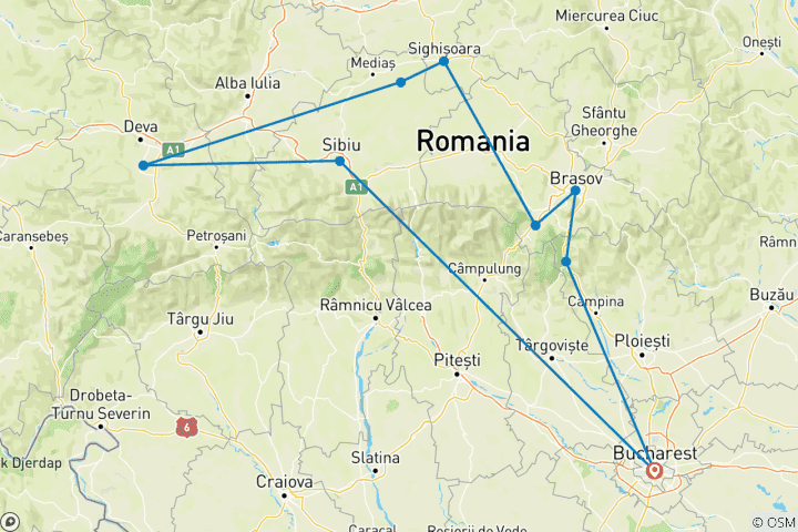 Carte du circuit Halloween en Transylvanie 2025 - Circuit de 8 jours et fête d'Halloween au château de Dracula