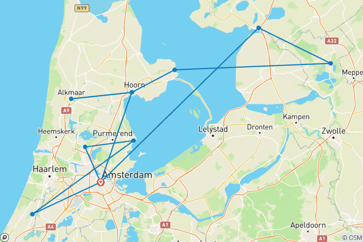 Mapa de Crucero por el IJsselmeer, uno de los tesoros de Holanda (crucero puerto a puerto)