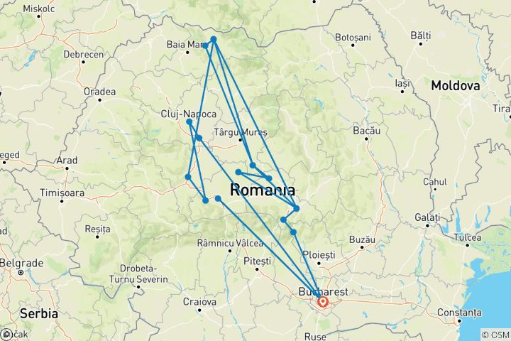 Map of Classic Romania Tour (small group)