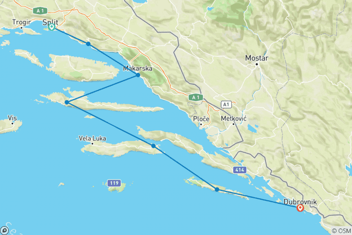 Mapa de Aventura en velero por Croacia 8D/7N - Split a Dubrovnik
