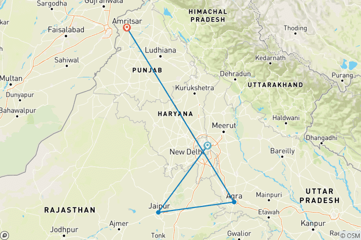 Carte du circuit Circuit de luxe du Triangle d'or avec Amritsar
