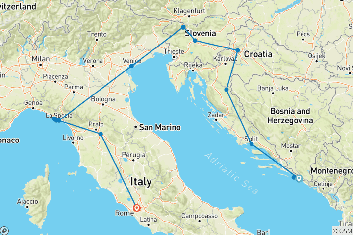 Mapa de De Dubrovnik a Roma