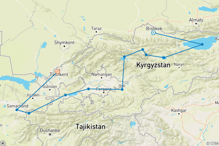 Carte du circuit Exploration de l'Asie centrale