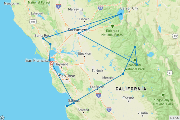 Map of Northern California with Yosemite National Park