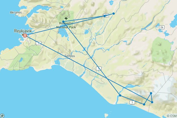 Carte du circuit Aurore boréale et cercle d'or en Islande