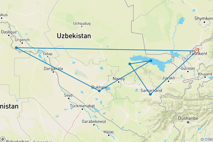 Map of Highlights of Uzbekistan