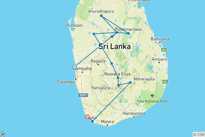 Carte du circuit Sri Lanka - Temples et plantations de thé