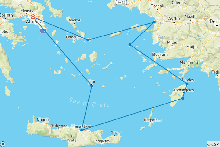 Kaart van Iconische Egeïsche Zee met 4 nachten cruise