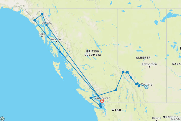 Map of Heart of the Canadian Rockies with Alaska Cruise
