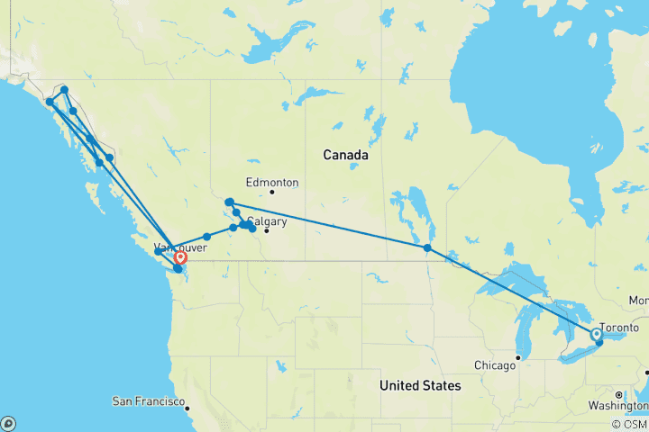 Map of Canadian Train Odyssey with Alaska Cruise