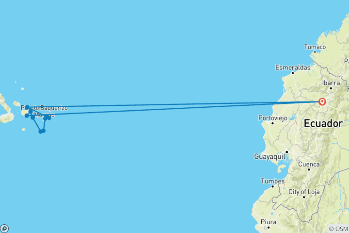 Carte du circuit Galápagos - Îles du Sud et de l'Est à bord du Yolita