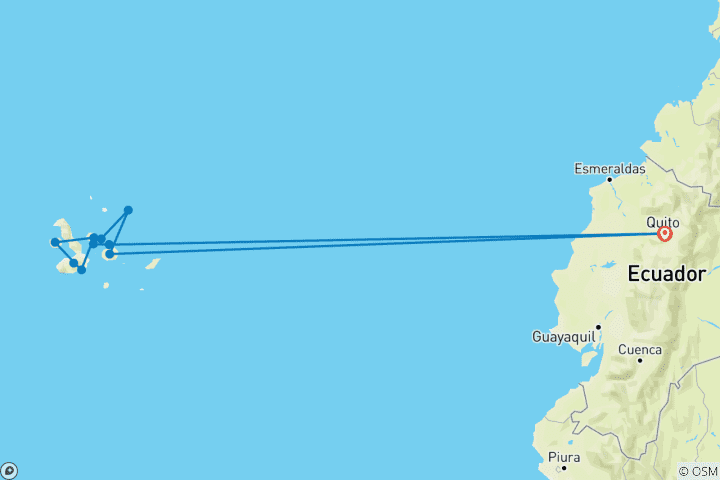 Carte du circuit Galápagos – Îles du nord, de l'ouest et du centre à bord du Yolita