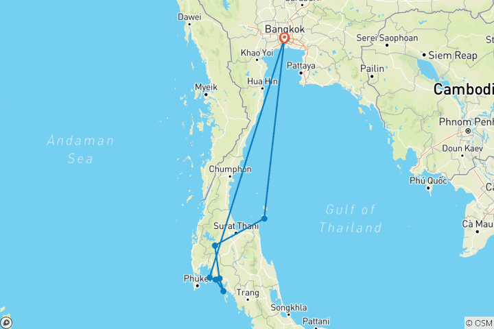 Carte du circuit Journeys : Découvrir le sud de la Thaïlande National Geographic