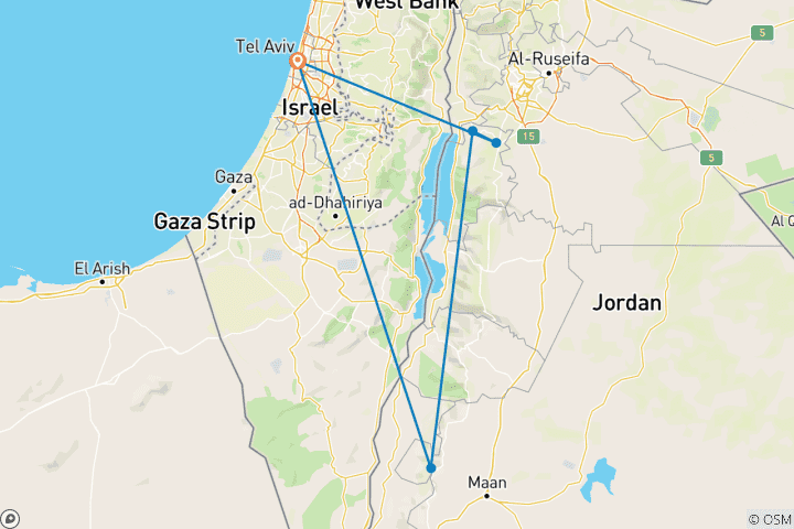 Mapa de Excursión de 2 días a Petra y Madaba desde Tel Aviv