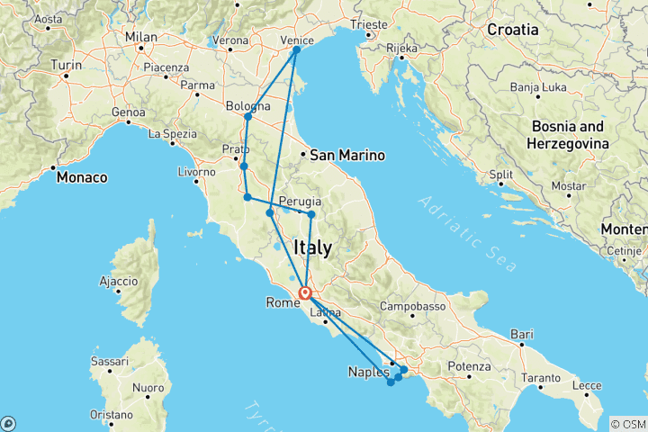 Map of Italy from North to South