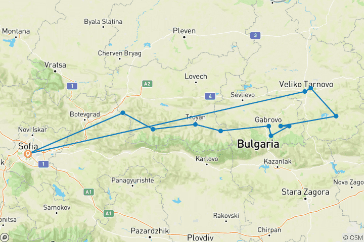 Carte du circuit Balade à vélo dans les Balkans (Bulgarie)