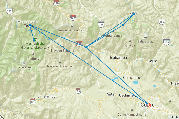 Carte du circuit Lares Trek