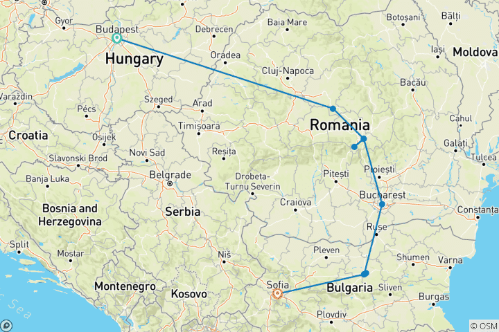 Carte du circuit Aventure de Budapest à Sofia