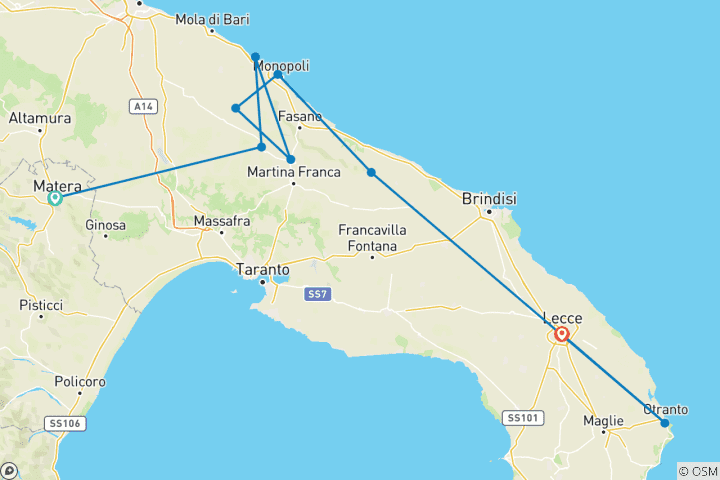 Carte du circuit Découvrez les Pouilles : l'ancien talon d'Achille de l'Italie