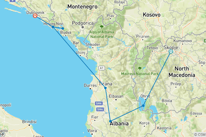 Carte du circuit Les Balkans occidentaux à découvert