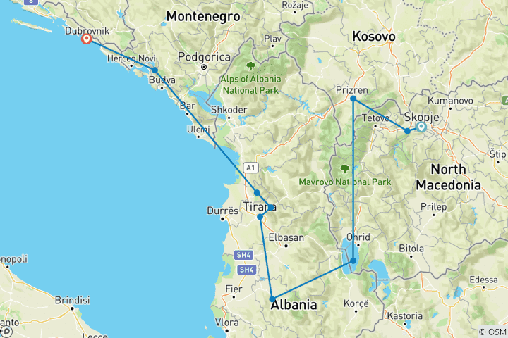 Carte du circuit Les Balkans occidentaux à découvert