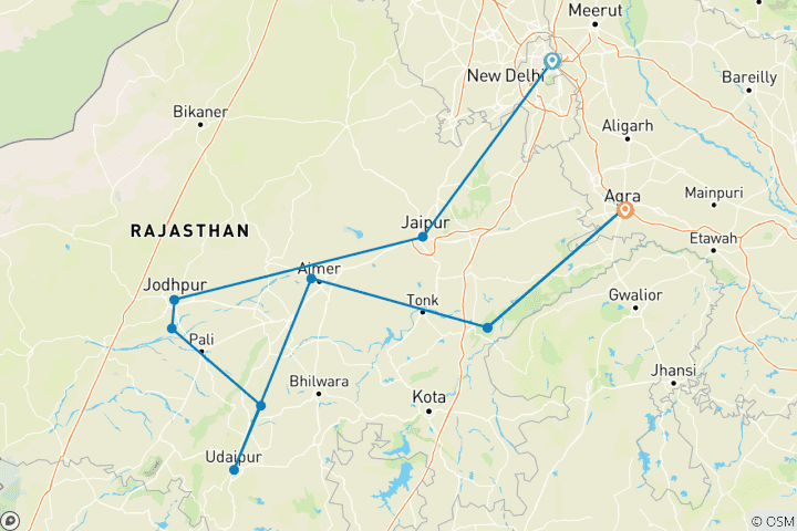 Carte du circuit Taj Mahal et faune sauvage avec séjour royal dans des châteaux