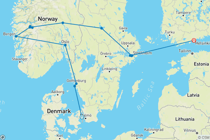Carte du circuit Compléter la Scandinavie