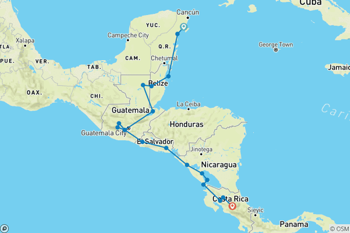 Map of Epic Mexico to Costa Rica