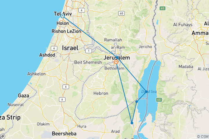 Carte du circuit Découvrez Jérusalem et Tel Aviv (circuit de 5 jours)