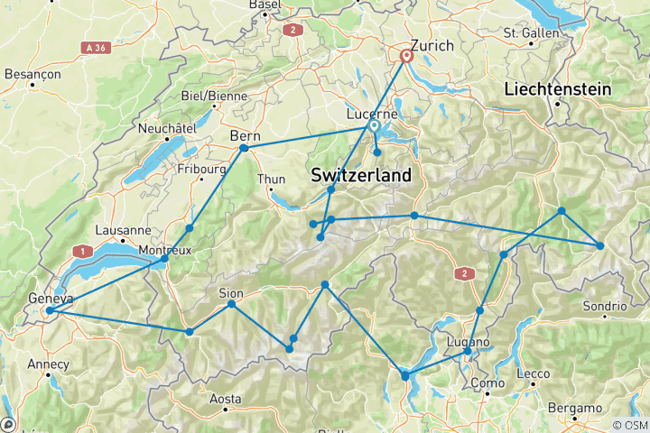 Carte du circuit Les routes de campagne de la Suisse