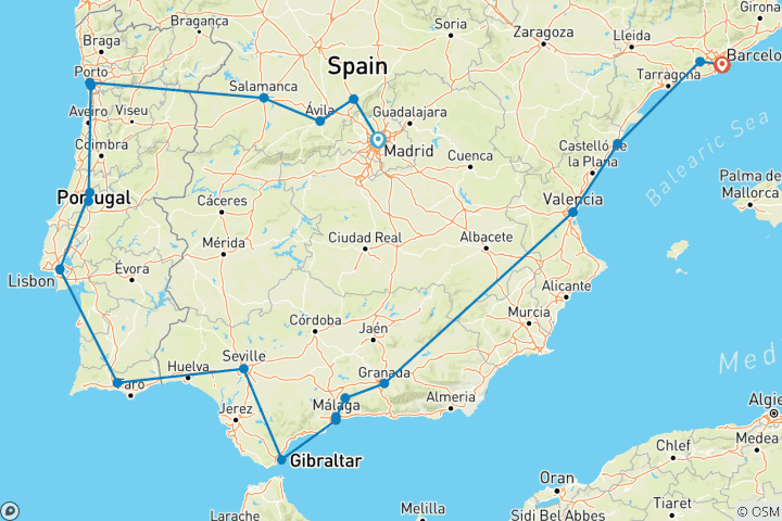 Kaart van Het beste van Spanje en Portugal (Klassiek, Zomer, Einde Barcelona)