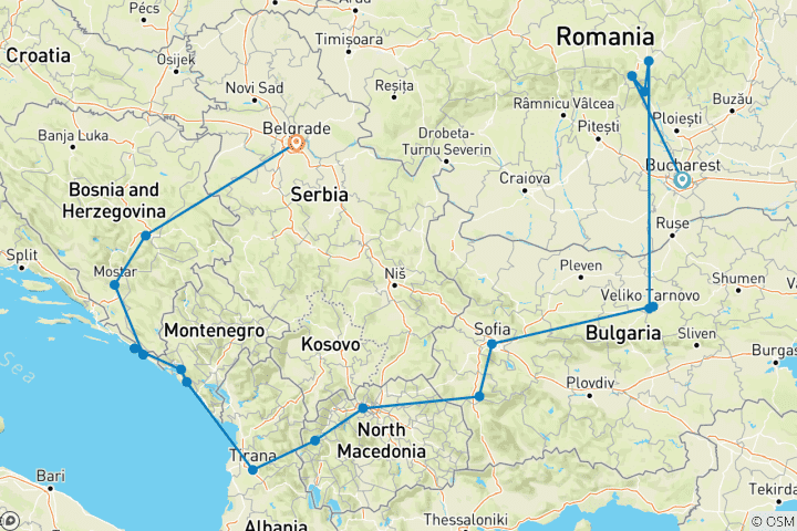 Carte du circuit Trésors des Balkans (Classique)