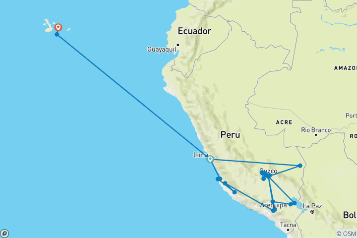 Carte du circuit Exploration du Pérou et des Galápagos (from Lima to Îles Galapagos)