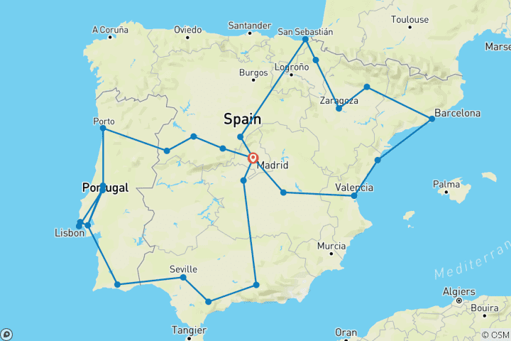 Carte du circuit Exploration de l'Espagne et du Portugal