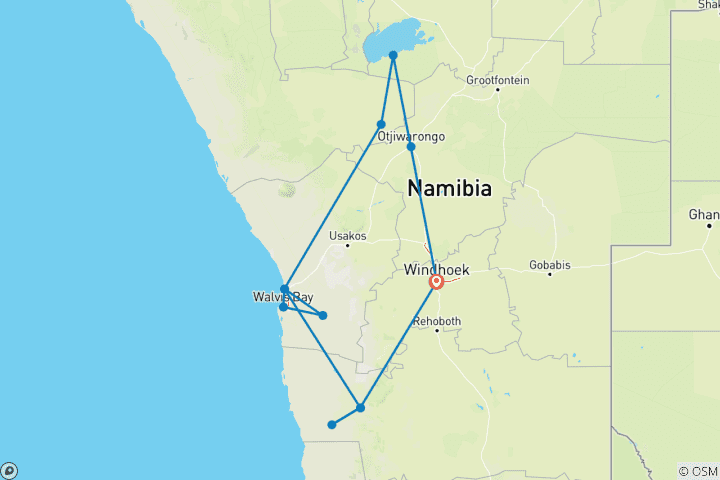 Carte du circuit Journeys : Les merveilles de la Namibie National Geographic