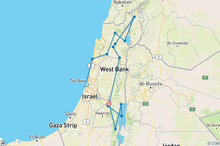 Map of Heritage of the Holyland Tour - 8 days