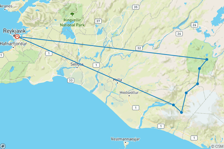 Carte du circuit 6 jours Laugavegur & Fimmvörðuháls en cabanes