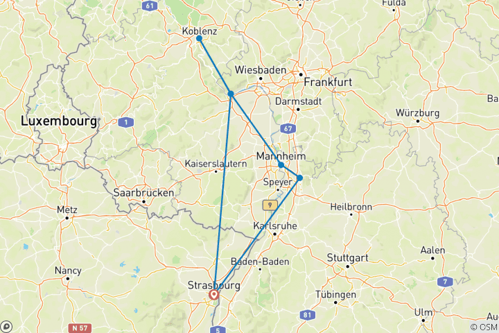 Carte du circuit Le Rhin en flammes (croisière de port en port)
