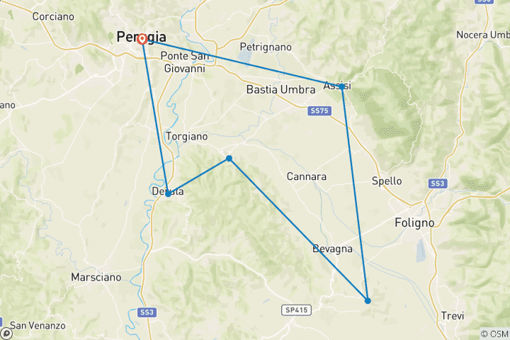 Karte von 5 Tage Italienische Küche Kurzurlaub in Umbrien