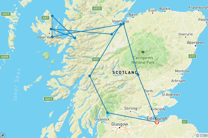 Carte du circuit Aventure à Skye et Inverness