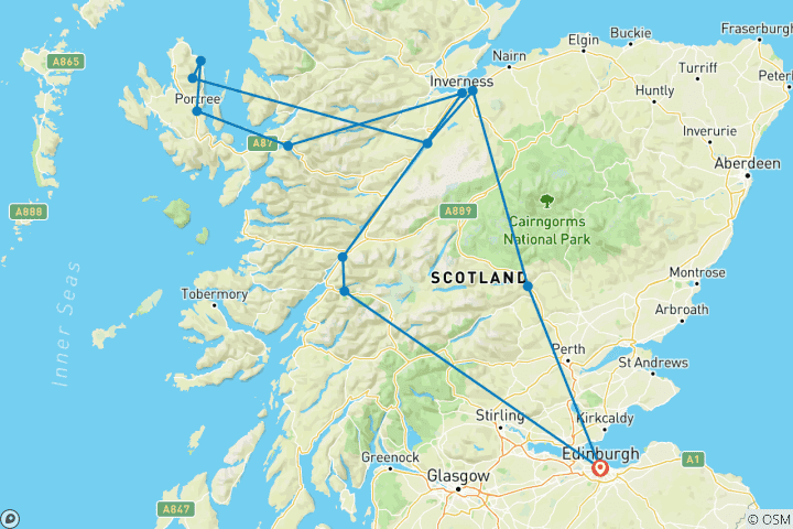 Carte du circuit Aventure à Skye et Inverness