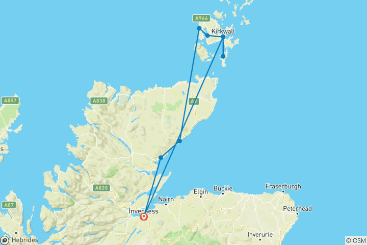 Kaart van Orkney & het Hoge Noorden - 3 dagen