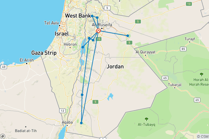 Carte du circuit Tout le tour de la Jordanie en 8 jours